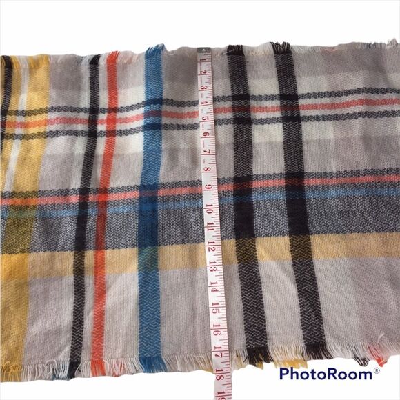 Plaid Wide Infinity Scarf Fall Colors Brown Orange Mustard Yellow Blanket - Picture 4 of 5